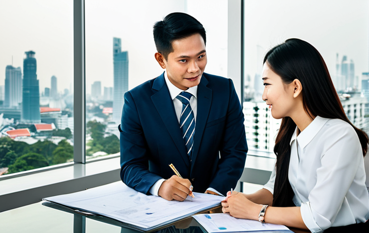 Collaborative Business Meeting in Bangkok**

"A professional meeting taking place in a modern Bangkok office. Two Thai business people, fully clothed in appropriate business attire, are discussing a project plan with a confident and collaborative demeanor. The scene showcases bright, natural light, and a backdrop of the Bangkok skyline. Focus on clear communication and mutual respect. Safe for work, appropriate content, family-friendly, perfect anatomy, natural pose, professional photography, high quality."

**