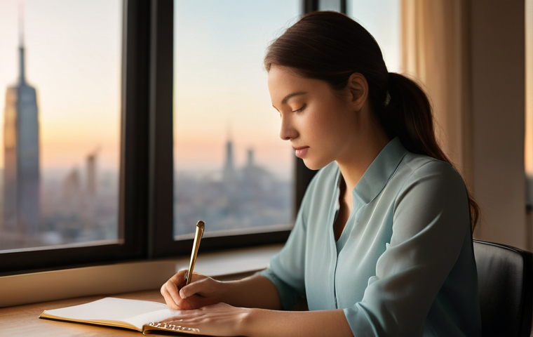 출구 전략의 효과적인 커뮤니케이션 방법 - **Prompt 1: Focused Reflection and Mental Clarity**
    "A calm, contemplative young woman in her la...