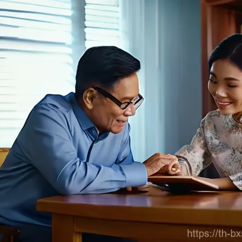 비즈니스 출구 전략을 위한 리더십 개발 - **Intergenerational Mentorship in a Thai Family Business Setting:**
    "A heartwarming scene depict...