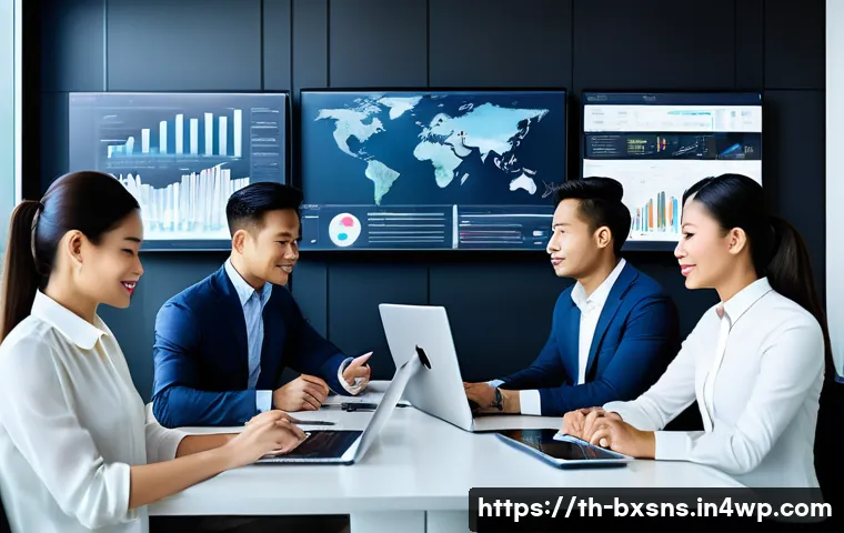 비즈니스 출구 전략의 변화에 대한 적응력 - A modern Thai small business office scene showing a diverse team of professionals collaborating arou...